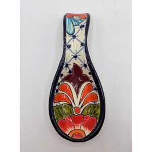 Talavera Spoon Rest Multicolored Floral Mexican Pottery Lead Free 8.5"